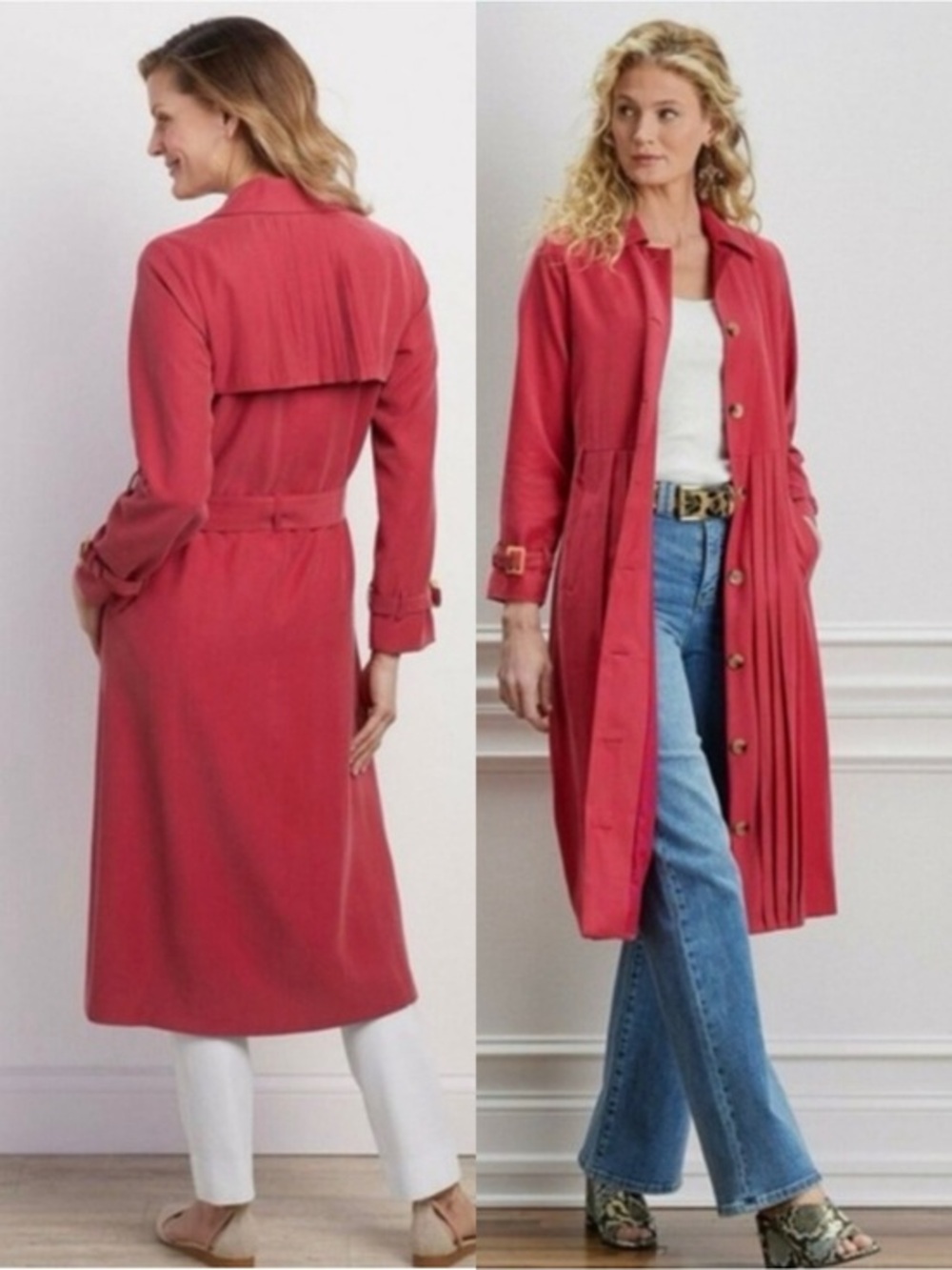 NWT Soft Surroundings Amante Beaute Red Pleated Trench Coat Medium Belted